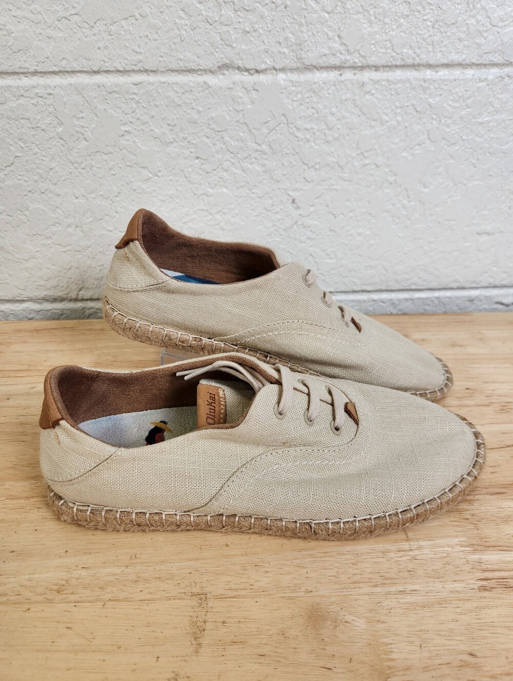 OluKai Kaula Pa'a Li Comfort Shoes Womens 8 Beige Casual Espadrille Sneakers
